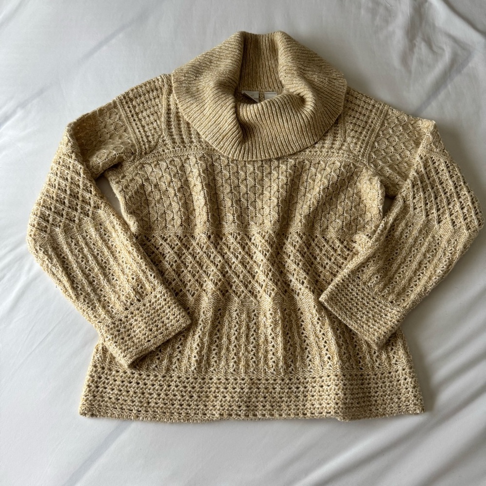 Textured Cowl Neck Sweater - Beige Cream - Emma James
